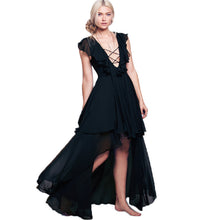 Black Red Sexy Deep V Floor-length Party Dress Cascading Ruffle Chiffon Maxi Dress Women Low Cut Ruffles Long Dress