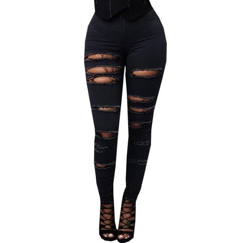 Black White High Waist Skinny Jeans Woman Cut Out Ripped Jeans Sexy Hip Lift Stretch Pencil Pants Jeans Women