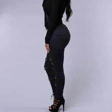 Black White High Waist Skinny Jeans Woman Cut Out Ripped Jeans Sexy Hip Lift Stretch Pencil Pants Jeans Women