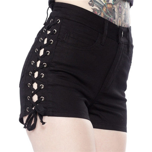 Black White Side Lace Up Shorts Women High Waist Denim Shorts Hip Lift Bandage Short Jeans Woman Sexy Shorts Skinny