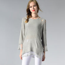 Black White Gray Cute Lace Patchwork Knitted Sweater Thin Loose Women Pullovers And Sweaters Ripped Pullovers Pull Femme