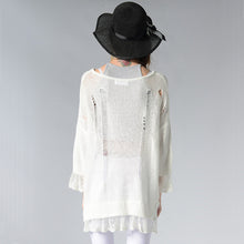 Black White Gray Cute Lace Patchwork Knitted Sweater Thin Loose Women Pullovers And Sweaters Ripped Pullovers Pull Femme