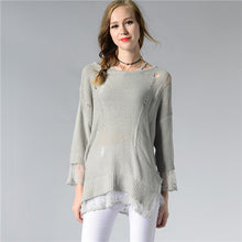 Black White Gray Cute Lace Patchwork Knitted Sweater Thin Loose Women Pullovers And Sweaters Ripped Pullovers Pull Femme