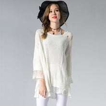 Black White Gray Cute Lace Patchwork Knitted Sweater Thin Loose Women Pullovers And Sweaters Ripped Pullovers Pull Femme