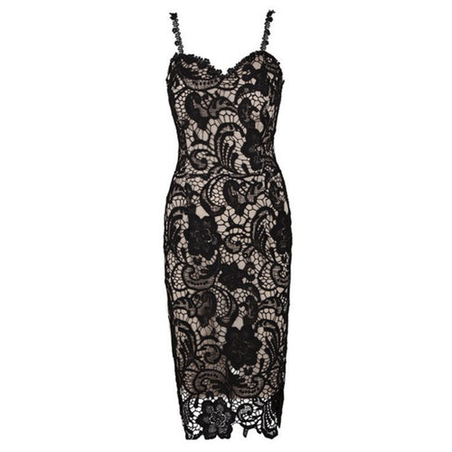 Black White Lace Dress Sexy V Neck Strap Lady Lace Party Dress Slim Pencil Bodycon Dress Floral Crochet Dresses For Women