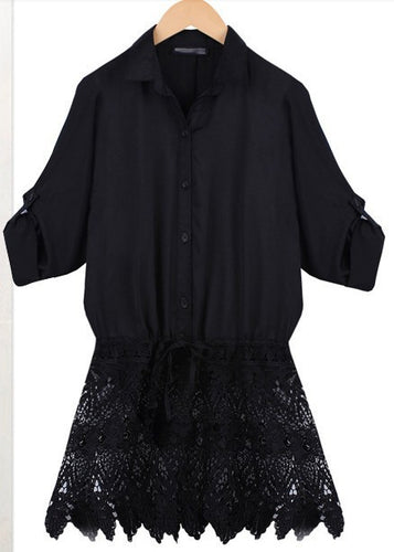 Black White Lace Patchwork Shirt Women Batwing Lace Crochet Blusa Feminina XXL Plus Size Blouses Shirts