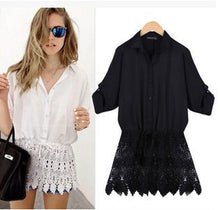 Black White Lace Patchwork Shirt Women Batwing Lace Crochet Blusa Feminina XXL Plus Size Blouses Shirts