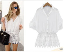 Black White Lace Patchwork Shirt Women Batwing Lace Crochet Blusa Feminina XXL Plus Size Blouses Shirts