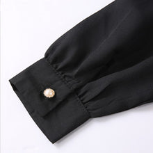 Black White Women Chiffon Blouse Pleated Ruffle See Through Mesh Patchwork Long Sleeve Office Shirts Blusas Feminina