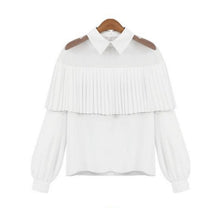 Black White Women Chiffon Blouse Pleated Ruffle See Through Mesh Patchwork Long Sleeve Office Shirts Blusas Feminina