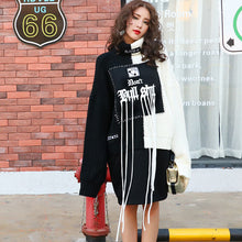 Black white Contrast color Letter Tassel Sweater Woman Turtleneck Fringed Knitwear Jumper Pullover kleding jerseis femme