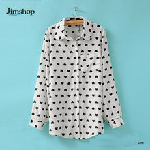 Blusas Femininas Fashion Vintage Women's Shirt Chiffon Love Heart Sweet Black Women Long Sleeve Tops Roupas S M L
