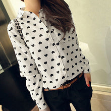 Blusas Femininas Fashion Vintage Women's Shirt Chiffon Love Heart Sweet Black Women Long Sleeve Tops Roupas S M L