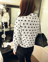 Blusas Femininas Fashion Vintage Women's Shirt Chiffon Love Heart Sweet Black Women Long Sleeve Tops Roupas S M L