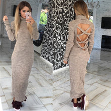 Bodycon Long Maxi Dress Women Turtleneck Back Bandage Office Dress Sexy Club Party Dresses Vestidos 3 Colors GV363
