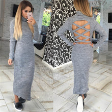 Bodycon Long Maxi Dress Women Turtleneck Back Bandage Office Dress Sexy Club Party Dresses Vestidos 3 Colors GV363
