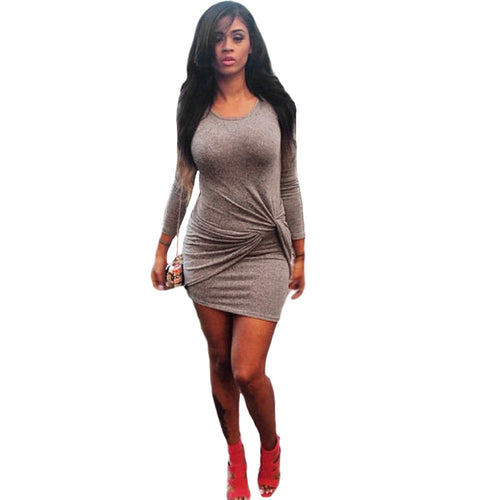 bodycon-women-sexy-dress-round-neck-3-4-sleeve-twist-front-night-club-mini-party-dresses-plus-size-vestidos-coffee BBL