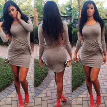 bodycon-women-sexy-dress-round-neck-3-4-sleeve-twist-front-night-club-mini-party-dresses-plus-size-vestidos-coffee BBL
