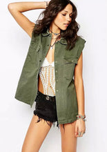 Boyfriend Lapel Pockets on front Back Letter Print Vest Women's Military Casual Sleeveless Jacket Waistcoat Coat