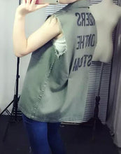Boyfriend Lapel Pockets on front Back Letter Print Vest Women's Military Casual Sleeveless Jacket Waistcoat Coat
