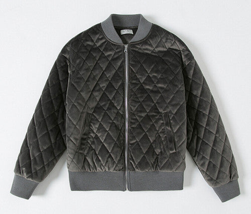 Boyfriend Quilted Letter Embroidery Velvet Thin Padad Jacket Woman Velour Loose Bomber Pilots Jacket Coat Outerwear Gray