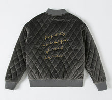 Boyfriend Quilted Letter Embroidery Velvet Thin Padad Jacket Woman Velour Loose Bomber Pilots Jacket Coat Outerwear Gray