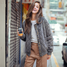 Boyfriend Quilted Letter Embroidery Velvet Thin Padad Jacket Woman Velour Loose Bomber Pilots Jacket Coat Outerwear Gray
