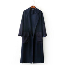 Boyfriend Side Slit Patchwork Big Pockets Trench women Loose Long Windbreaker Lapel Loose Coat Outerwear Navy blue s m l