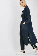 Boyfriend Side Slit Patchwork Big Pockets Trench women Loose Long Windbreaker Lapel Loose Coat Outerwear Navy blue s m l