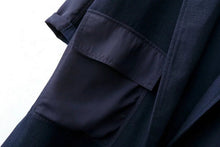 Boyfriend Side Slit Patchwork Big Pockets Trench women Loose Long Windbreaker Lapel Loose Coat Outerwear Navy blue s m l