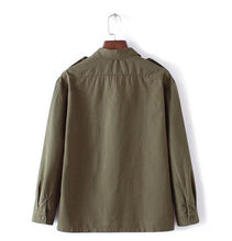 Boyfriend Style Army Green Flower Embroidery Shirt Lapel Long sleeve Pockets Blouse Tops Coat blusas chemise femme blusa