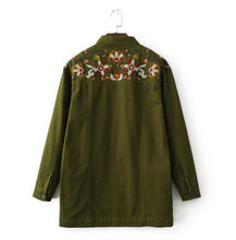Boyfriend Style Army Green Flower Embroidery Shirt Woman Lapel Long sleeve Pockets Blouse Tops Coat blusas femme blusa