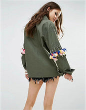 Boyfriend Style Army Green Sleeve Spliced Coins Tassel Shirt Lapel Pockets Blouse Tops Coat blusas chemise femme blusa