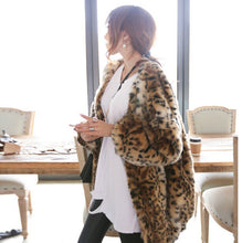 Boyfriend V neck Hairy Shaggy Leopard Faux Mink Fur Jackets Woman Raglan Lantern Sleeve Loose Faux Fur Coat Outerwear