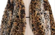 Boyfriend V neck Hairy Shaggy Leopard Faux Mink Fur Jackets Woman Raglan Lantern Sleeve Loose Faux Fur Coat Outerwear
