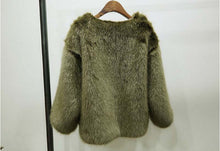 Boyfriend V neck Long Hairy Shaggy Faux Fox Fur Jackets Woman Army Green Loose Faux Fur Coat Outerwear
