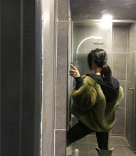 Boyfriend V neck Long Hairy Shaggy Faux Fox Fur Jackets Woman Army Green Loose Faux Fur Coat Outerwear