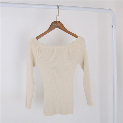 Slash Neck Cashmere Knitted Tops Women Long Sleeve Knitwear Sweater Femme Sexy Slim Tops For Women