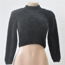 Hairy Turtleneck Sweater Knitted Long Sleeve Crop Top Sweater Women Christmas Sweater Pull Femme