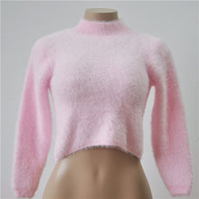 Hairy Turtleneck Sweater Knitted Long Sleeve Crop Top Sweater Women Christmas Sweater Pull Femme