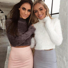 Hairy Turtleneck Sweater Knitted Long Sleeve Crop Top Sweater Women Christmas Sweater Pull Femme