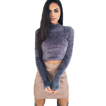 Hairy Turtleneck Sweater Knitted Long Sleeve Crop Top Sweater Women Christmas Sweater Pull Femme