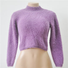 Hairy Turtleneck Sweater Knitted Long Sleeve Crop Top Sweater Women Christmas Sweater Pull Femme