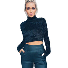Hairy Turtleneck Sweater Knitted Long Sleeve Crop Top Sweater Women Christmas Sweater Pull Femme
