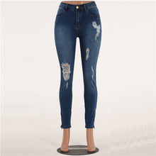 Ripped Jeans Women Blue Washed High Waist Jeans Femme Destroyed Hole Denim Jeans Woman Skinny Pencil Pants