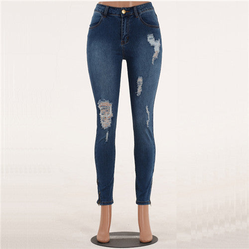 Ripped Jeans Women Blue Washed High Waist Jeans Femme Destroyed Hole Denim Jeans Woman Skinny Pencil Pants