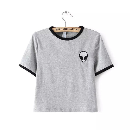 Harajuku Alien T Shirt Tops Sexy Belly Shirts Teenage Short Sleeve Tee Shirt Cotton T Shirt Women