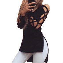 Side Split Irregular Tee Shirt Femme Hollow Long Sleeve T Shirt Women Sexy Tops V Neck T Shirts Casual Tops Tee