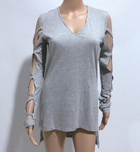 Side Split Irregular Tee Shirt Femme Hollow Long Sleeve T Shirt Women Sexy Tops V Neck T Shirts Casual Tops Tee