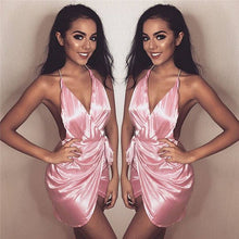 Womens Sexy Club Dresses Deep V Backless Halter Bodycon Dress Club Night Party Dress Mini Pink Green